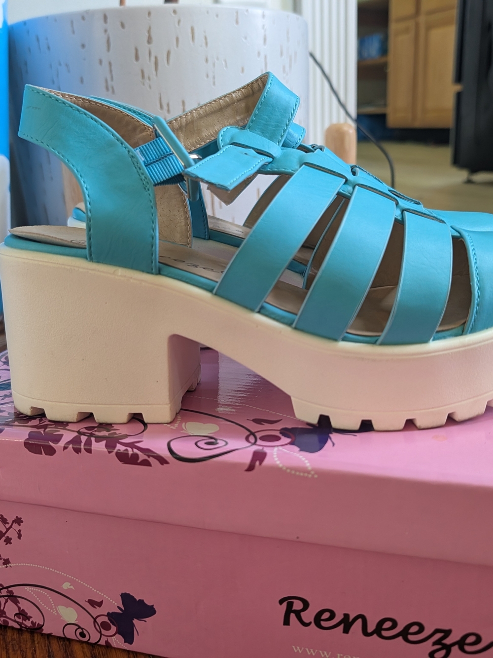 Reneeze Teal Strappy Buckle Sandals for Women - Picture 2 of 7